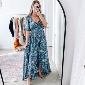 BY TIMO Blue Paisley Midi Wrap Dress
